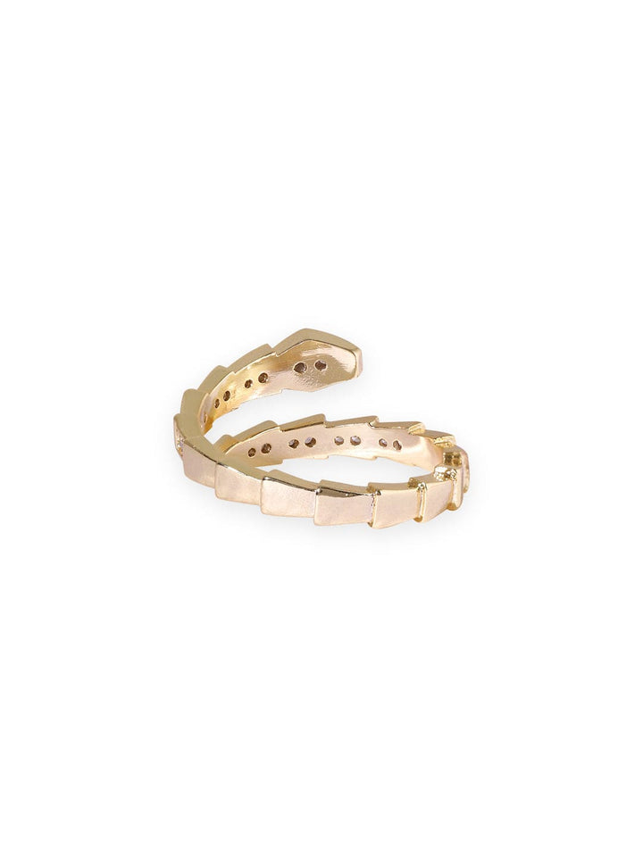 Gold Plated Stainless Steel Waterproof Tarnesh Free Zirconia Snake Textured Motif Wrap Ring Rings