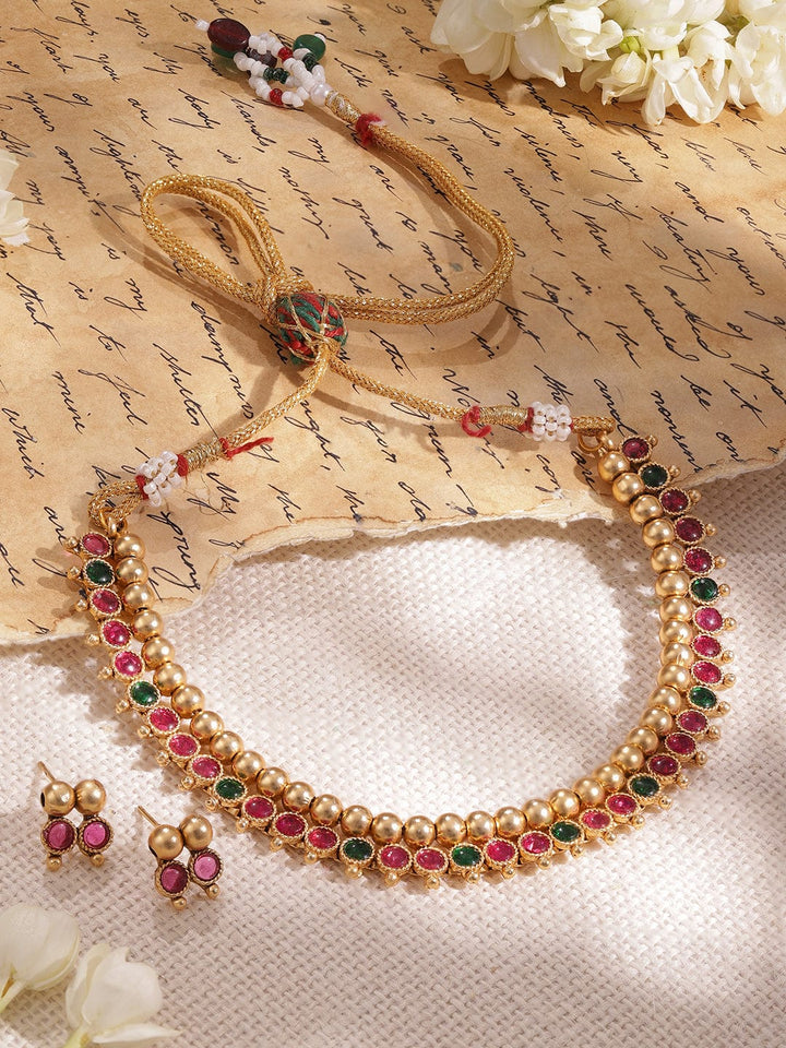 Gold-Plated Stone-Studded Necklace Set Necklace Set