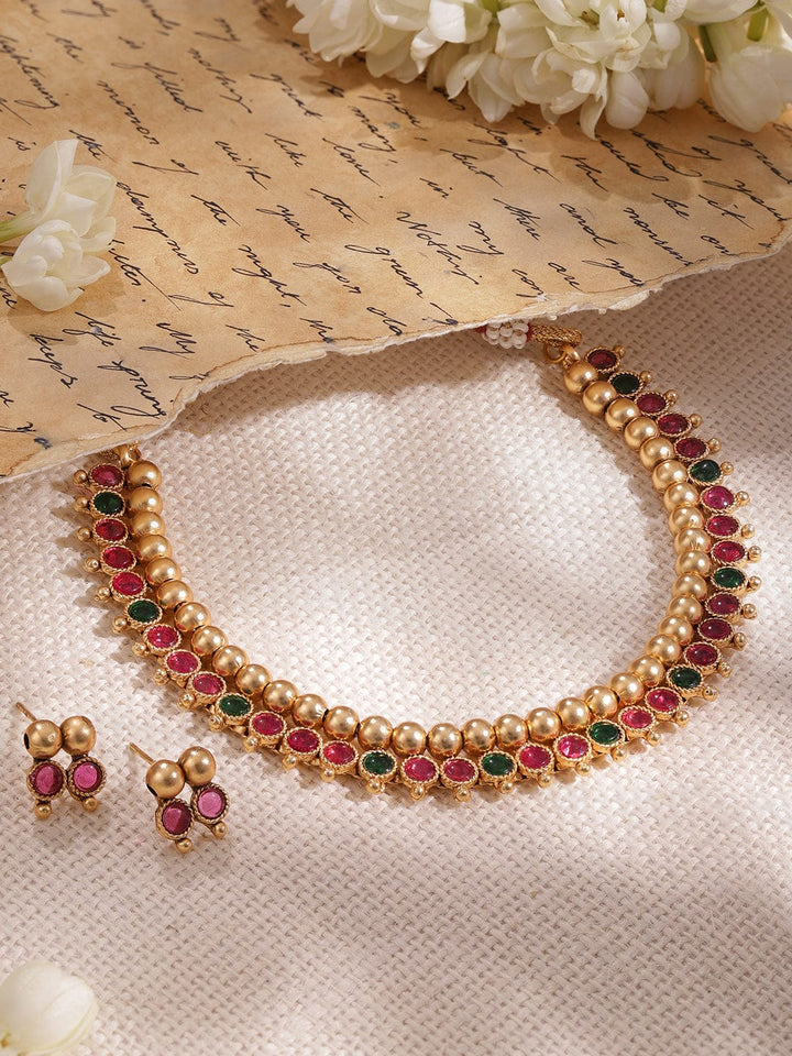 Gold-Plated Stone-Studded Necklace Set Necklace Set