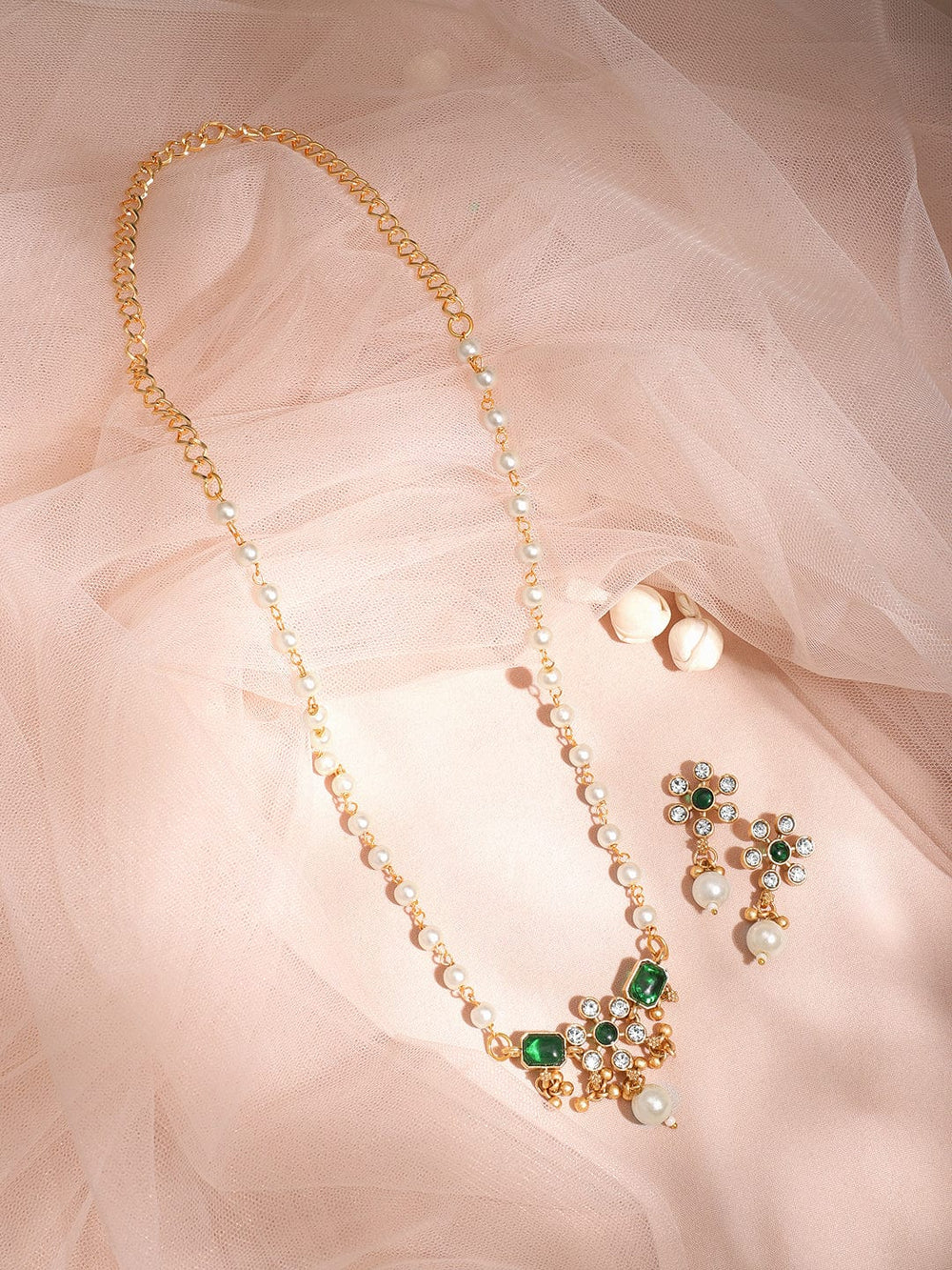 Gold-Plated Stone-Studded  Pearl-Beaded Necklace Set Necklace Sets