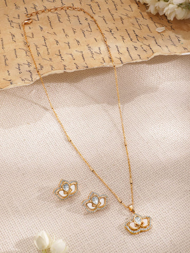 Gold-Plated  White CZ Stone Studded Jewellery Set Jewellery Set