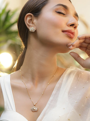 Gold-Plated  White CZ Stone Studded Jewellery Set Jewellery Set