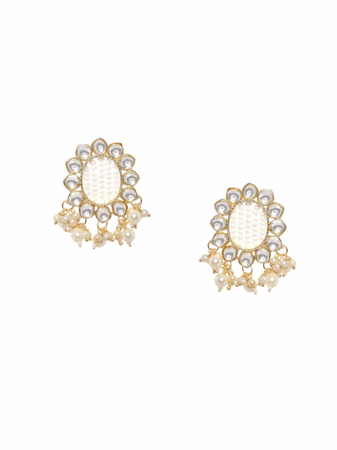 Gold-Tone Stud Earrings with Stones and Beads Earrings