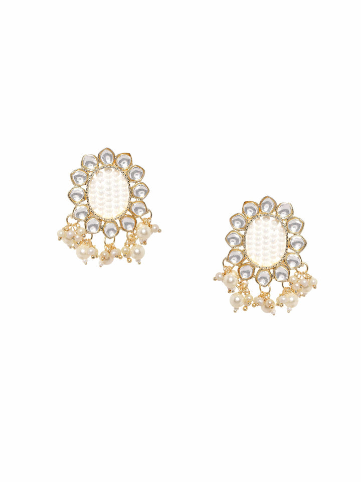 Gold-Tone Stud Earrings with Stones and Beads Earrings