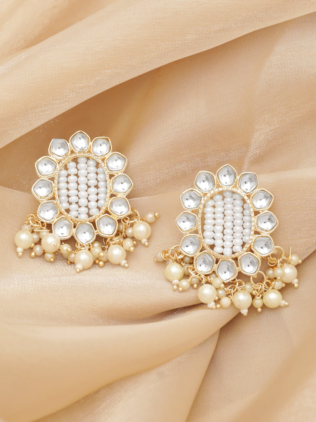 Gold-Tone Stud Earrings with Stones and Beads Earrings