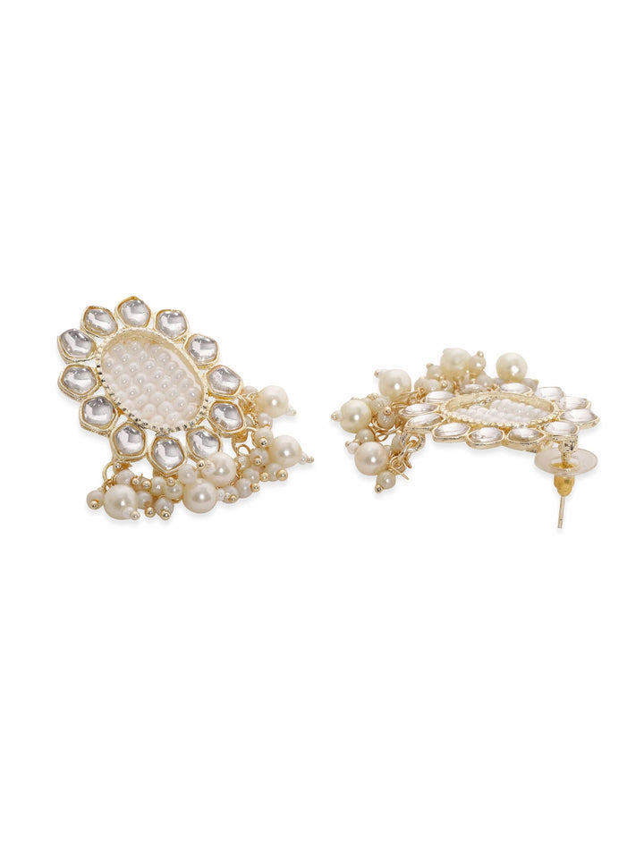 Gold-Tone Stud Earrings with Stones and Beads Earrings