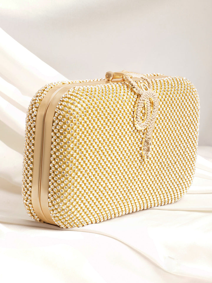 Gold With Dazzling Crystal Zirconia Embellished Serpent motif Clutch handbag Handbag, Wallet Accessories & Clutche