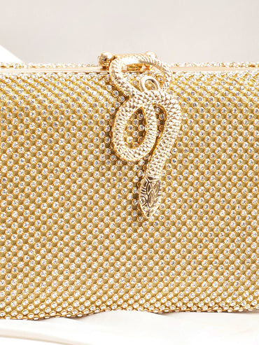 Gold With Dazzling Crystal Zirconia Embellished Serpent motif Clutch handbag Handbag, Wallet Accessories & Clutche