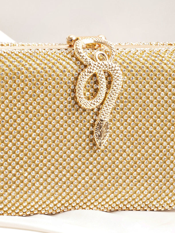 Gold With Dazzling Crystal Zirconia Embellished Serpent motif Clutch handbag Handbag, Wallet Accessories & Clutche