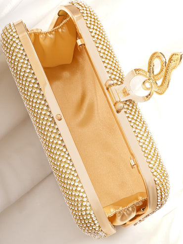 Gold With Dazzling Crystal Zirconia Embellished Serpent motif Clutch handbag Handbag, Wallet Accessories & Clutche