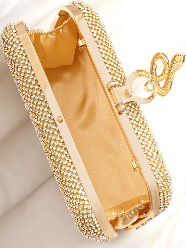 Gold With Dazzling Crystal Zirconia Embellished Serpent motif Clutch handbag Handbag, Wallet Accessories & Clutche