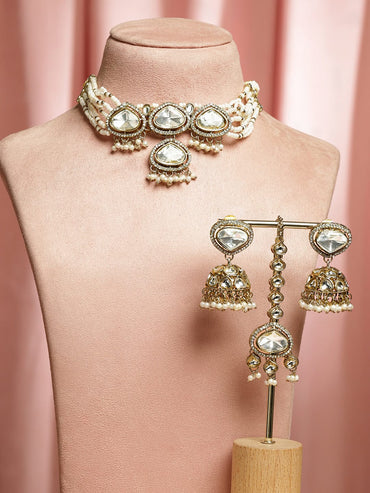 Golden Blush Kundan Necklace Set Jewellery Set