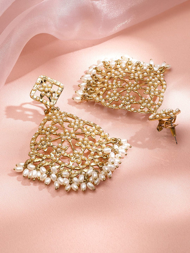 Golden Edge Pearl Dangler Earrings Earrings