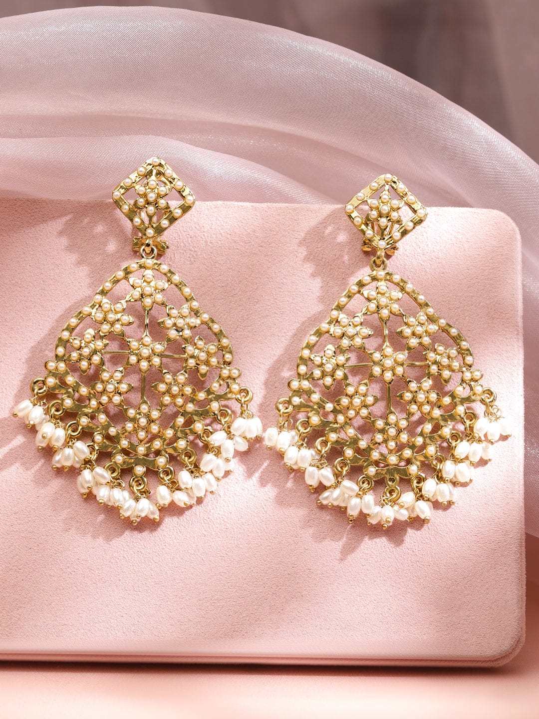 Golden Edge Pearl Dangler Earrings Earrings