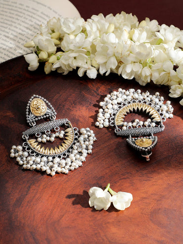 Golden Edge Pearly Dual Tone Chandbali Earrings