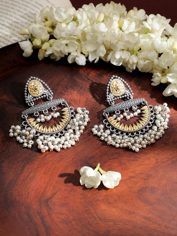 Golden Edge Pearly Dual Tone Chandbali Earrings