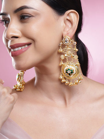 Golden Grace Green Floral Statement Danglers Earrings
