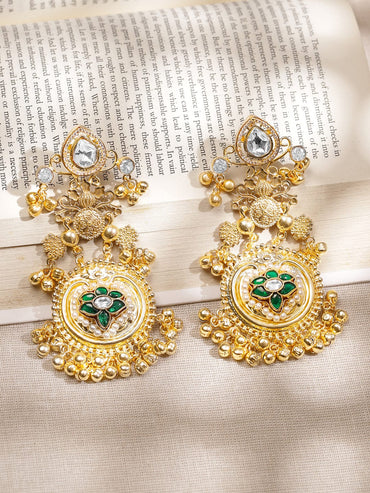 Golden Grace Green Floral Statement Danglers Earrings