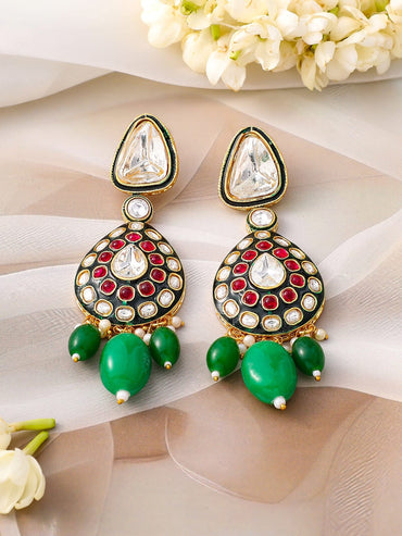 Grand Green & Pink Kundan Necklace Set Jewellery Set