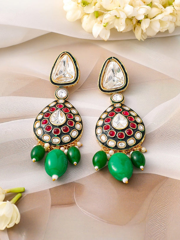 Grand Green & Pink Kundan Necklace Set Jewellery Set