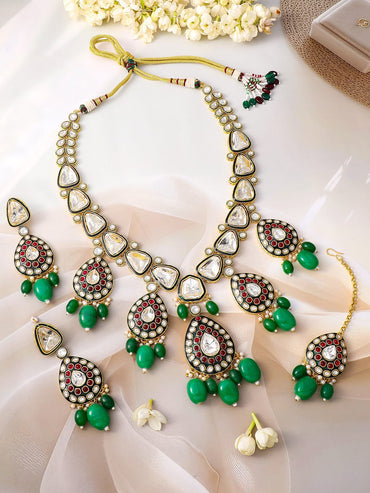 Grand Green & Pink Kundan Necklace Set Jewellery Set