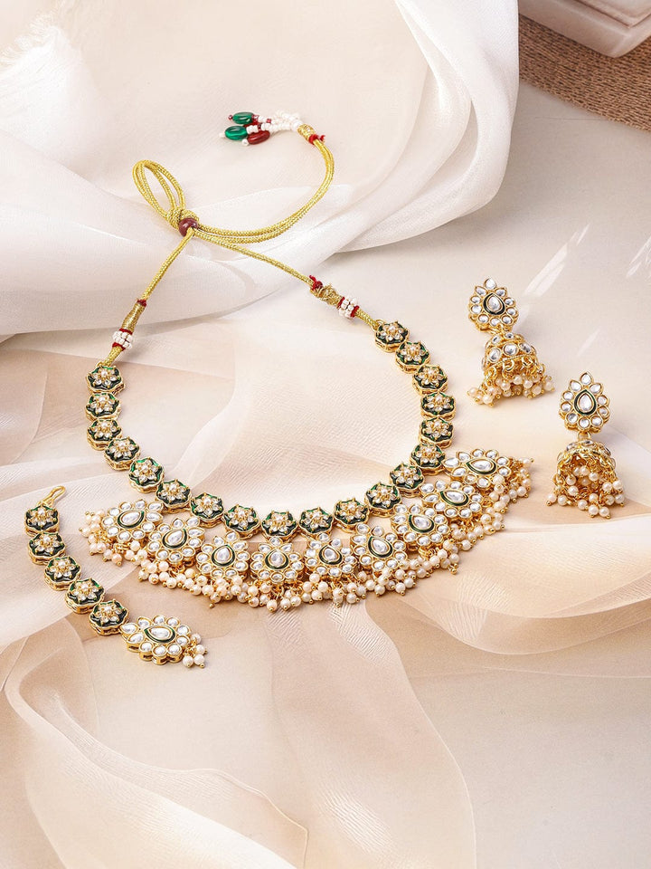 Green Enamel Kundan Necklace Set Jewellery Set