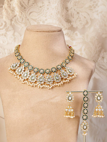 Green Enamel Kundan Necklace Set Jewellery Set