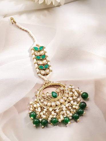 Green Gems in Motion Kundan Maangtikka Head Jewellery