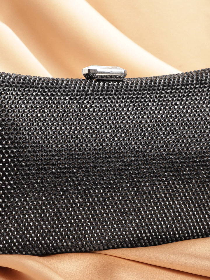 Grey Coloured Embellished Zirconia Crystals Lavish Clutch Handbag Handbag, Wallet Accessories & Clutche