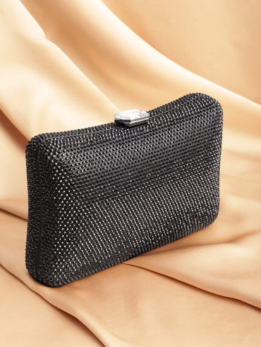 Grey Coloured Embellished Zirconia Crystals Lavish Clutch Handbag Handbag, Wallet Accessories & Clutche