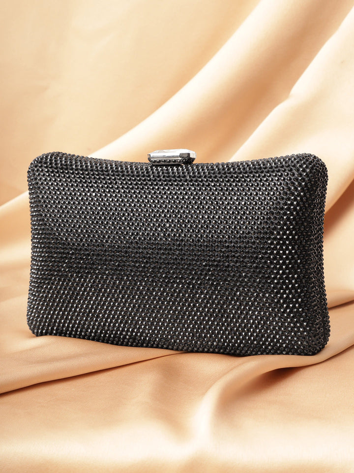 Grey Coloured Embellished Zirconia Crystals Lavish Clutch Handbag Handbag, Wallet Accessories & Clutche