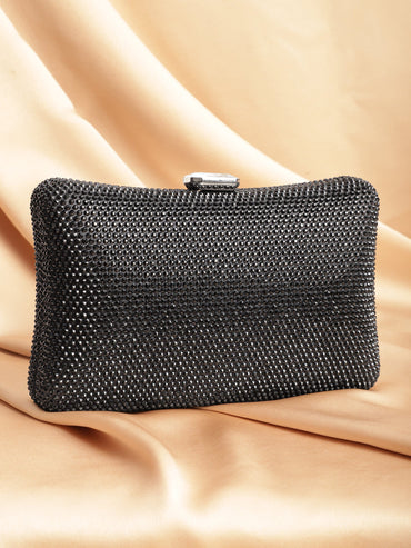 Grey Coloured Embellished Zirconia Crystals Lavish Clutch Handbag Handbag, Wallet Accessories & Clutche