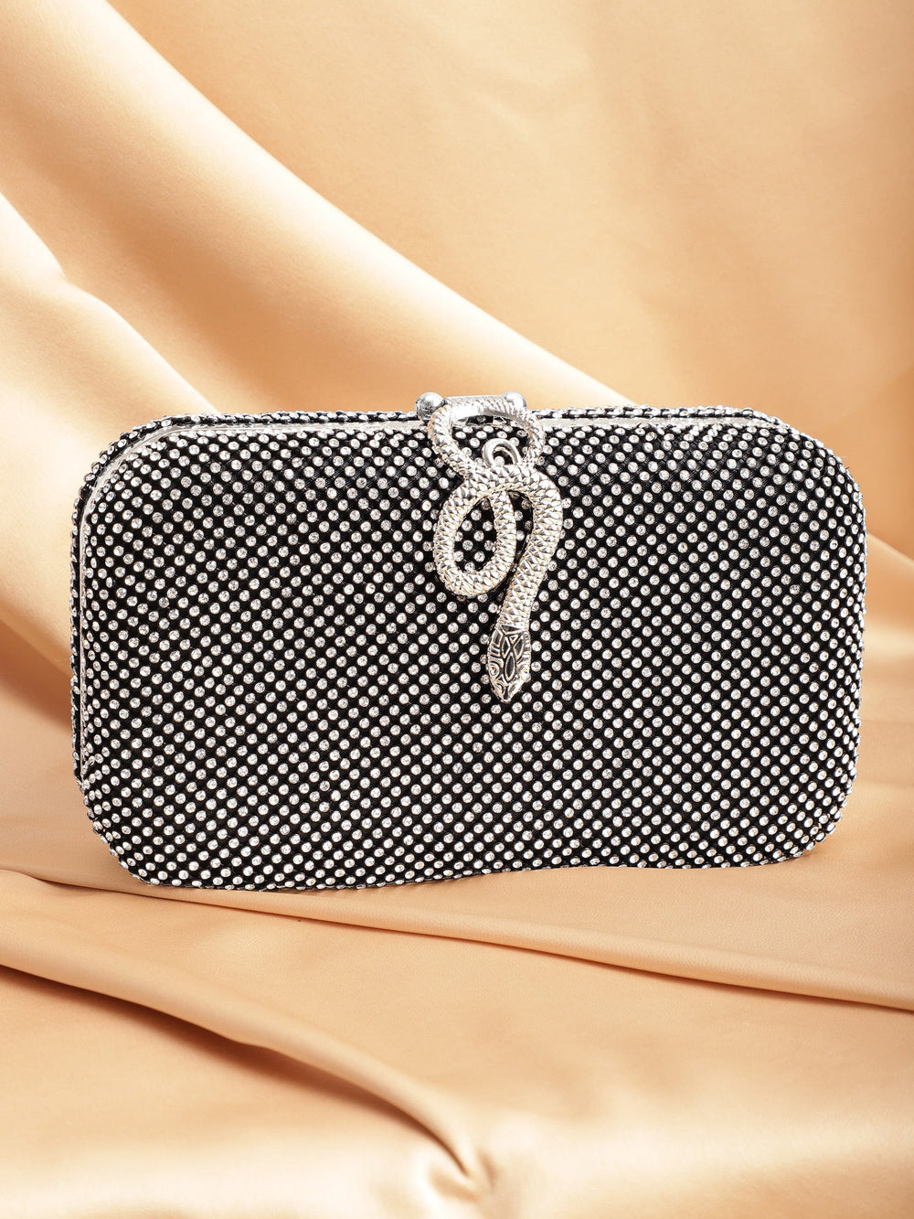 Grey With Dazzling Crystal Zirconia Embellished Serpent motif Clutch handbag Handbag, Wallet Accessories & Clutche