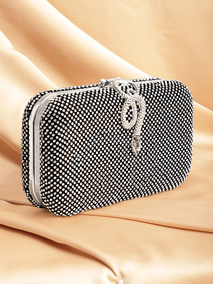 Grey With Dazzling Crystal Zirconia Embellished Serpent motif Clutch handbag Handbag, Wallet Accessories & Clutche