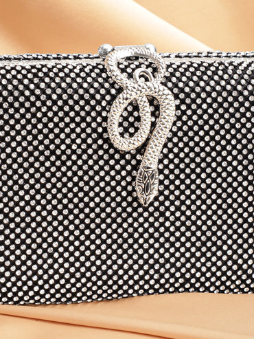 Grey With Dazzling Crystal Zirconia Embellished Serpent motif Clutch handbag Handbag, Wallet Accessories & Clutche