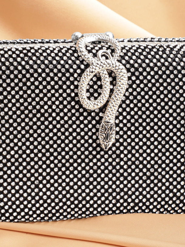 Grey With Dazzling Crystal Zirconia Embellished Serpent motif Clutch handbag Handbag, Wallet Accessories & Clutche