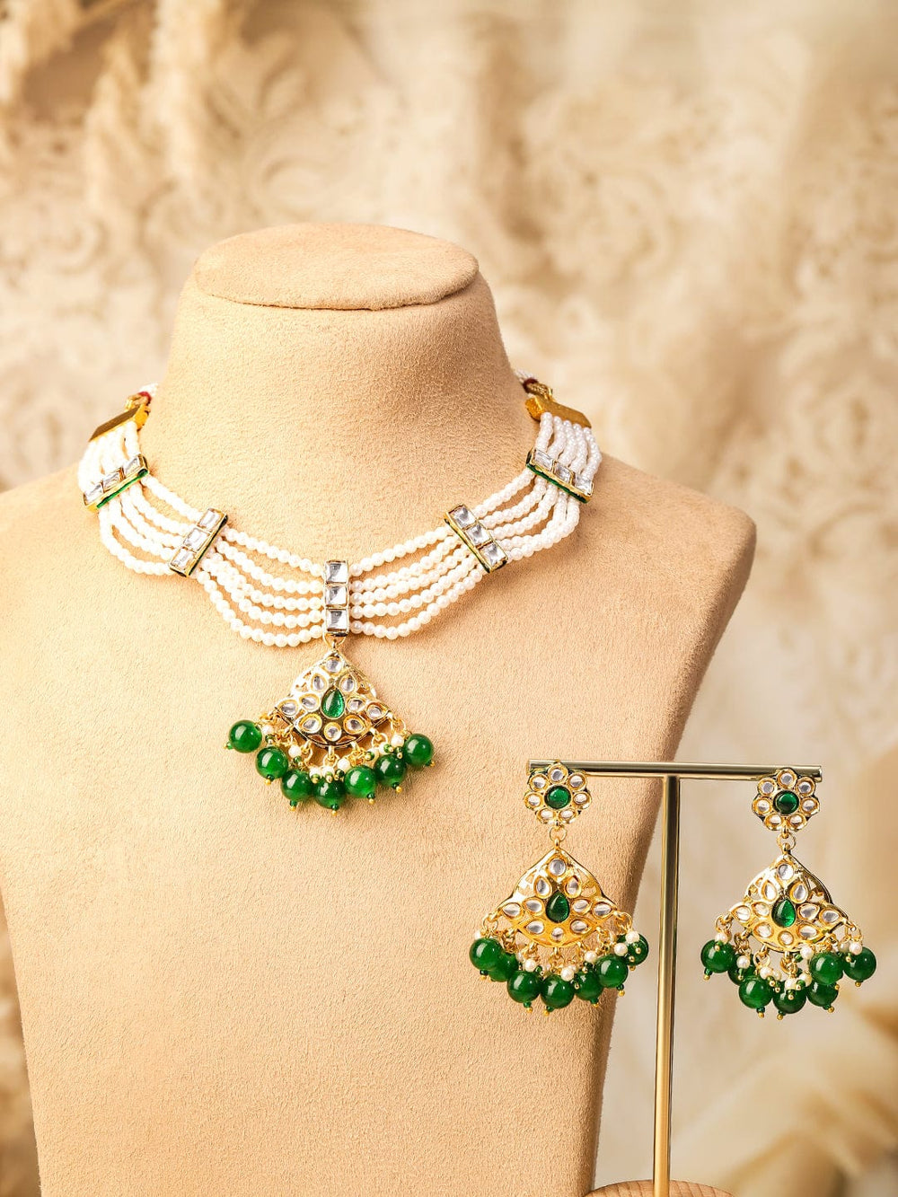 Handcrafted Green Beaded Necklace Set Jewellery Set