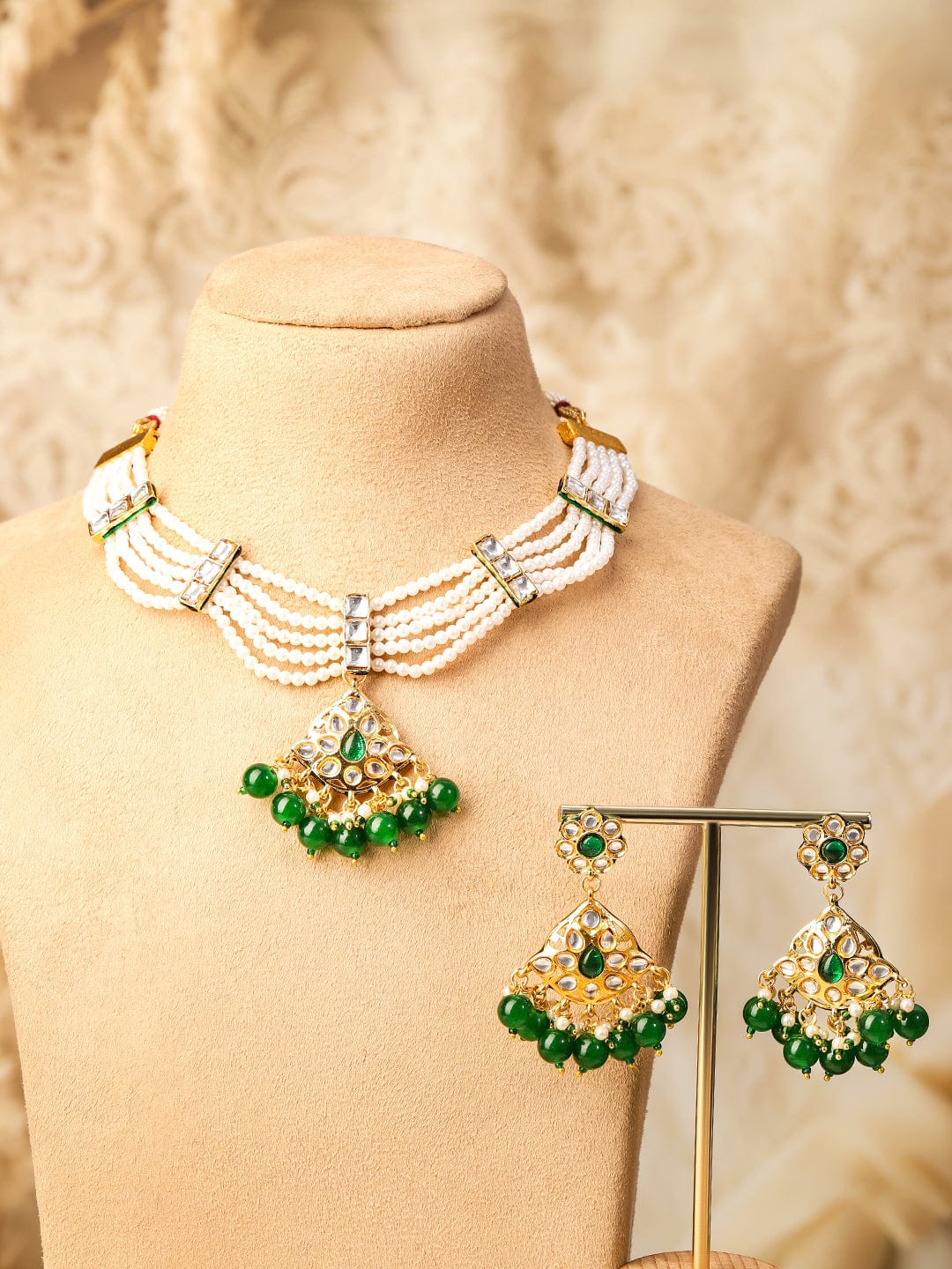 Handcrafted Green Beaded Necklace Set Jewellery Set