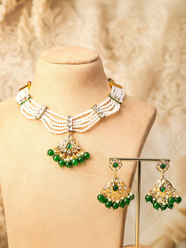Handcrafted Green Beaded Necklace Set Jewellery Set