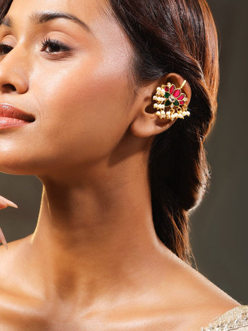 Handcrafted Lotus Pearl Ear Cuff Earrings