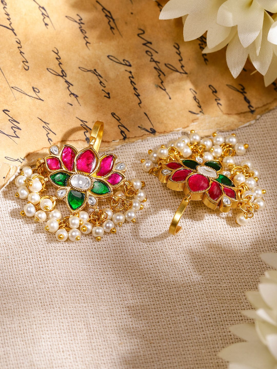 Handcrafted Lotus Pearl Ear Cuff Earrings