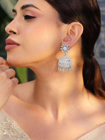 Her Jhumka, Her Story American Diamond Zirconia Earrings Earrings