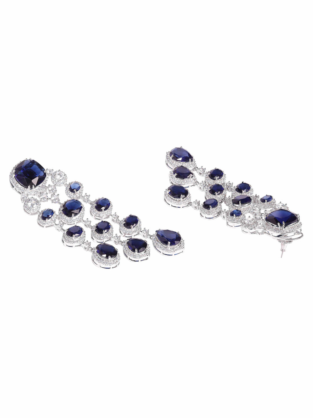 High finish Rhodium plated AAA Cubic Zirconia studded Sapphire Blue Luxury Chandelier Earring Earrings