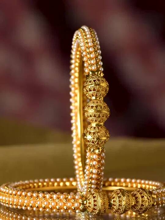 Rubans Set Of 2 Gold-Plated  White Pearls-Studded Handcrafted Bangles