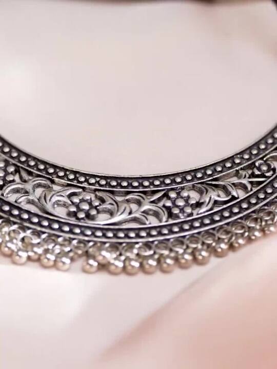 Rubans Oxidised Silver Plated Handcrafted Filligree Necklace