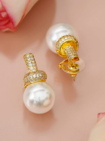 Ivory Charm Pearl & CZ Studs Earrings