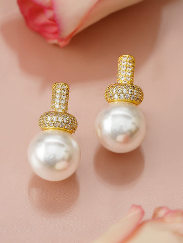 Ivory Charm Pearl & CZ Studs Earrings