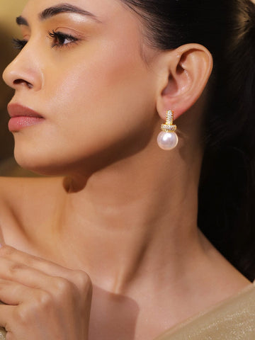 Ivory Charm Pearl & CZ Studs Earrings