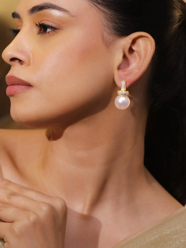 Ivory Charm Pearl & CZ Studs Earrings