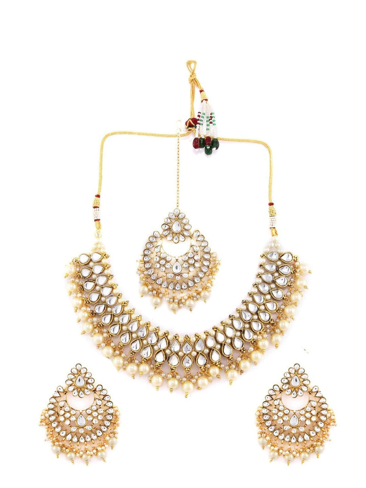 Kamiya Jani in Rubans Gold Plated Handcrafted Traditional Kundan And Pearls Necklace Set With Maang Tikka Necklaces, Necklace Sets, Chains & Mangalsutra